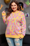 Plus Size Contrast Round Neck Long Sleeve Sweater - Trendsi - Flyclothing LLC