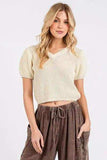 Mittoshop V-Neck Short Sleeve Crop Sweater - Trendsi - Flyclothing LLC