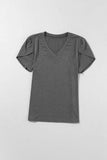 V-Neck Petal Sleeve T-Shirt - Trendsi - Flyclothing LLC