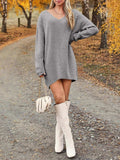 V-Neck Dropped Shoulder Sweater Dress - Trendsi - Flyclothing LLC