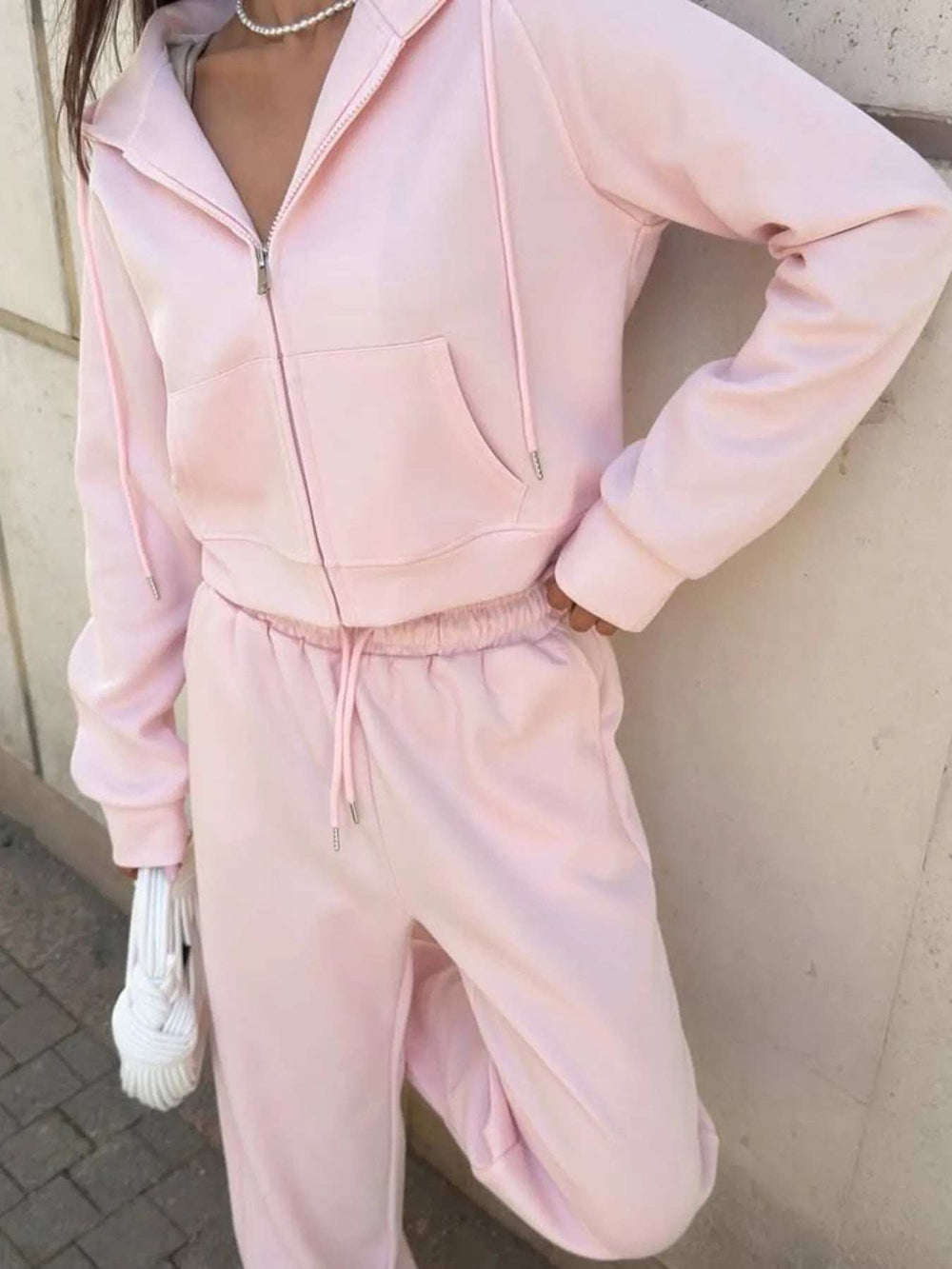 Zip Up Drawstring Hoodie and Pants Set - Trendsi - Flyclothing LLC