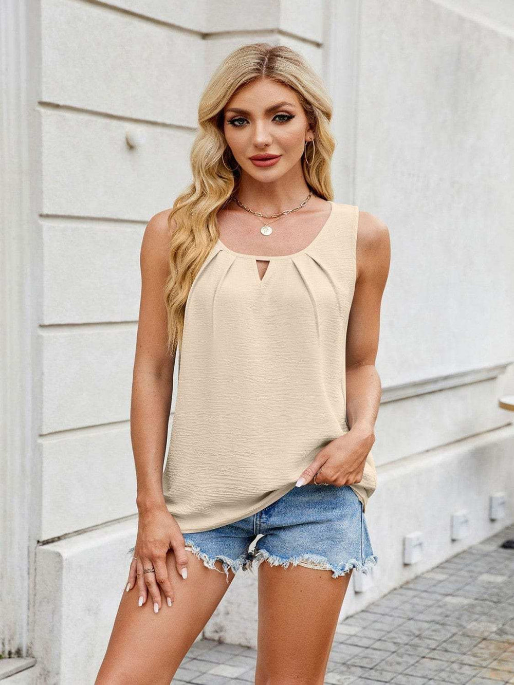 Ruched Scoop Neck Tank - Trendsi - Flyclothing LLC