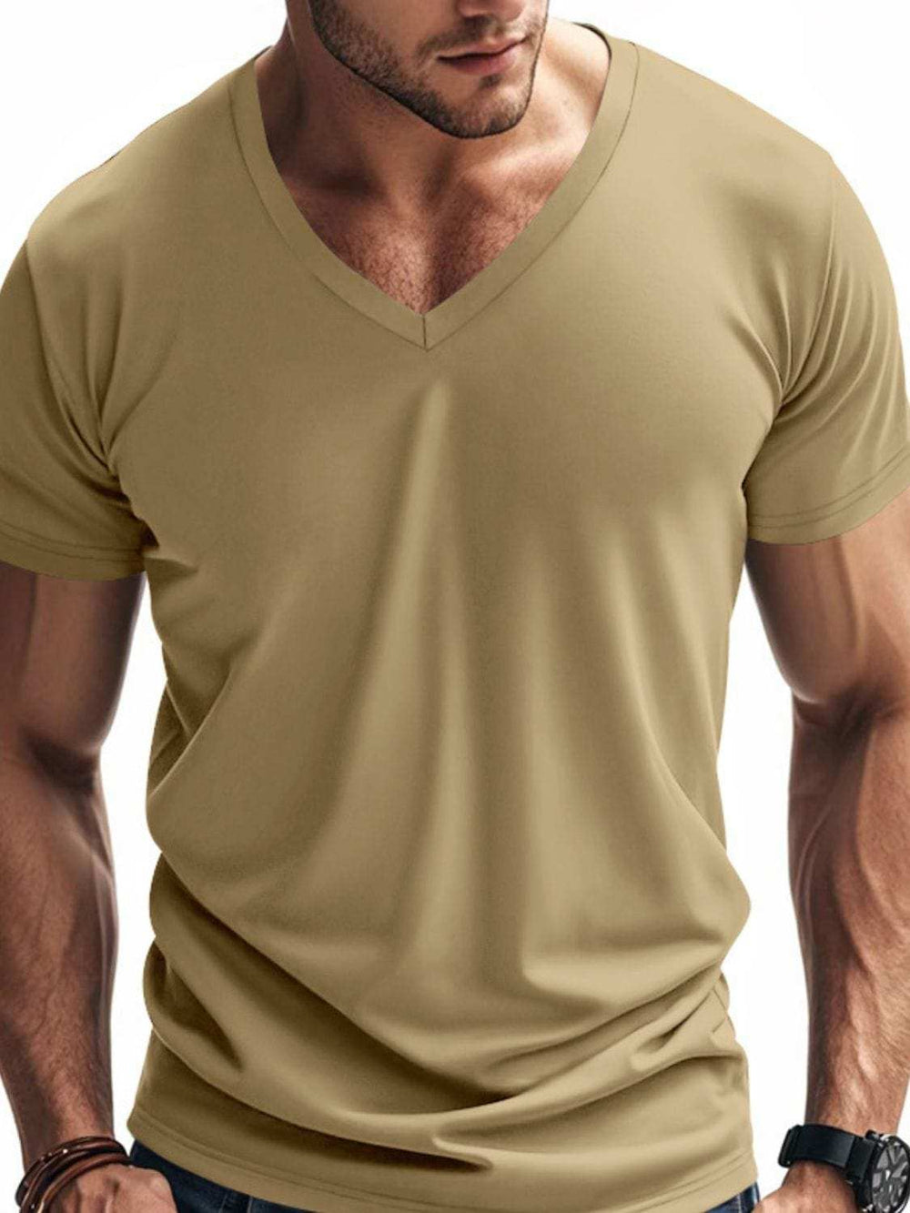 Men's Full Size V-Neck Short Sleeve T-Shirt Plus Size - Trendsi - Flyclothing LLC