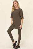 Double Take Full Size Round Neck Dropped Shoulder T-Shirt and Leggings Set - Trendsi - Flyclothing LLC