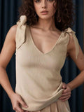 V-Neck Tie Shoulder Tank - Trendsi - Flyclothing LLC