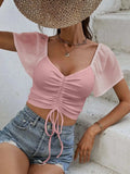 Drawstring Short Sleeve Crop Top - Trendsi - Flyclothing LLC
