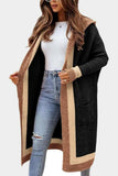 Pocketed Contrast Long Sleeve Hooded Cardigan - Trendsi - Flyclothing LLC
