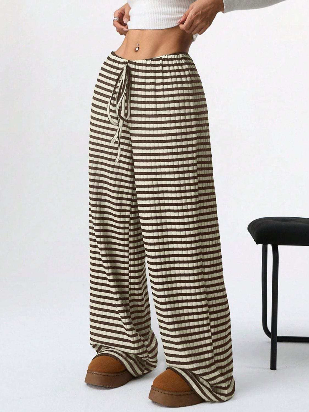 Tied Striped Wide Leg Pants - Trendsi - Flyclothing LLC