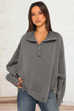 Exposed Seam Side Slit Long Sleeve Sweatshirt - Trendsi - Flyclothing LLC