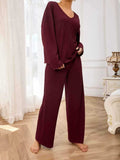 V-Neck Long Sleeve Top and Wide Leg Pants Set - Trendsi - Flyclothing LLC