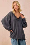 BiBi Mineral Washed French Terry Oversized Sweatshirt - Trendsi - Flyclothing LLC
