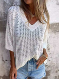 Full Size Openwork V-Neck Knit Cover Up Plus Size - Trendsi - Flyclothing LLC