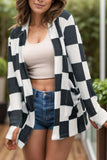 Checkered Open Front Long Sleeve Cover Up - Trendsi - Flyclothing LLC