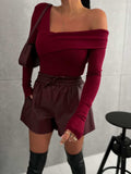 Asymmetrical Single Shoulder Long Sleeve T-Shirt - Trendsi - Flyclothing LLC