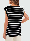 Florira Striped Round Neck Cap Sleeve T-Shirt - Trendsi - Flyclothing LLC