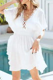 Ruffled Smocked Waist V-Neck Cover-Up - Trendsi - Flyclothing LLC