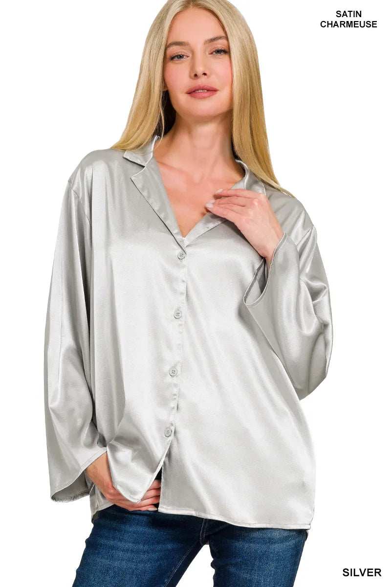 Zenana Satin Button Down Shirt - Trendsi - Flyclothing LLC