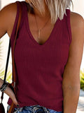 Ribbed V-Neck Wide Strap Tank - Trendsi - Flyclothing LLC