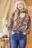 And The Why Choker Neck Dolman Sleeve Snake Print Top - Trendsi - Flyclothing LLC