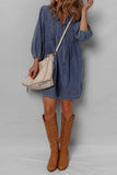 Tie Neck Long Sleeve Mini Denim Dress - Trendsi - Flyclothing LLC