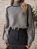 Contrast Trim Turtleneck Sweater - Trendsi - Flyclothing LLC