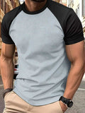 Men's Full Size Round Neck Contrast T-Shirt Plus Size - Trendsi - Flyclothing LLC