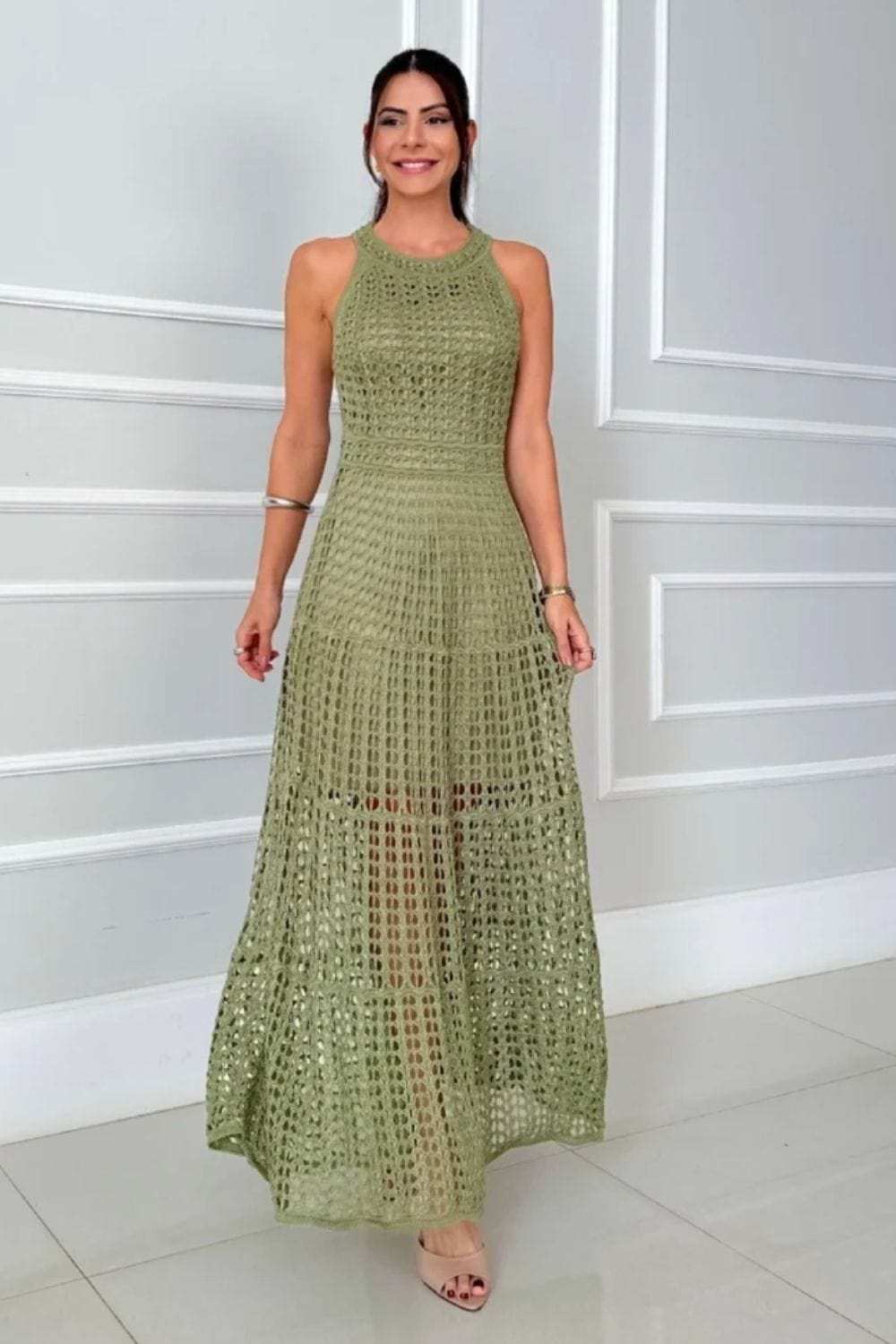 Hollowed-Out Sleeveless Maxi Dress - Trendsi - Flyclothing LLC