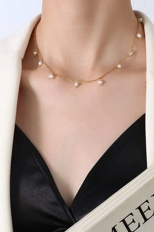 18K Gold-Plated Titanium Steel Pearl Necklace - Trendsi - Flyclothing LLC