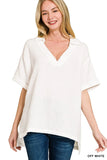 Zenana Double Gauze Short Sleeve High-Low Top - Trendsi - Flyclothing LLC