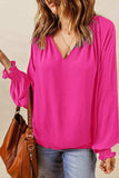 Notched Neck Lantern Sleeve Blouse - Trendsi - Flyclothing LLC