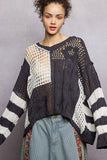POL Color-Blocked Stripe Pattern Knit Top with Twisted Weave - Trendsi - Flyclothing LLC
