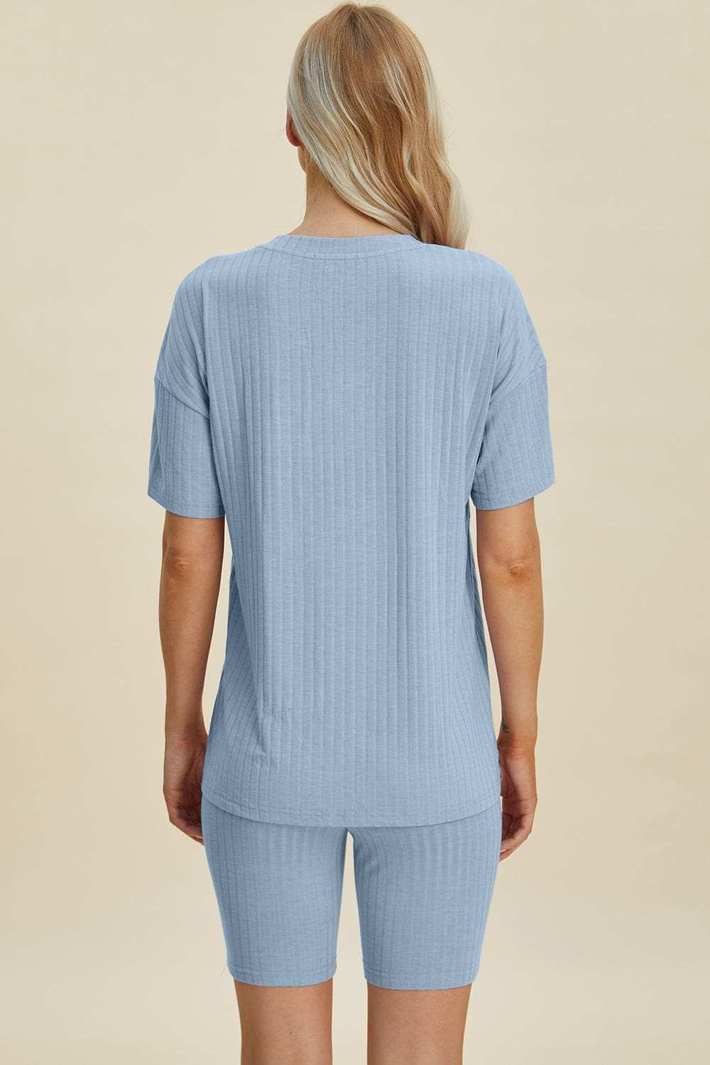 Basic Bae Full Size Ribbed V-Neck Short Sleeve Top and Shorts Set - Trendsi - Flyclothing LLC