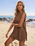 Slit Round Neck Top and Shorts Set - Trendsi - Flyclothing LLC