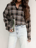 Plaid Collared Neck Long Sleeve Shirt - Trendsi - Flyclothing LLC