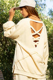 POL Back Cross Strap Detail Balloon Sleeve Sweatshirt - Trendsi - Flyclothing LLC