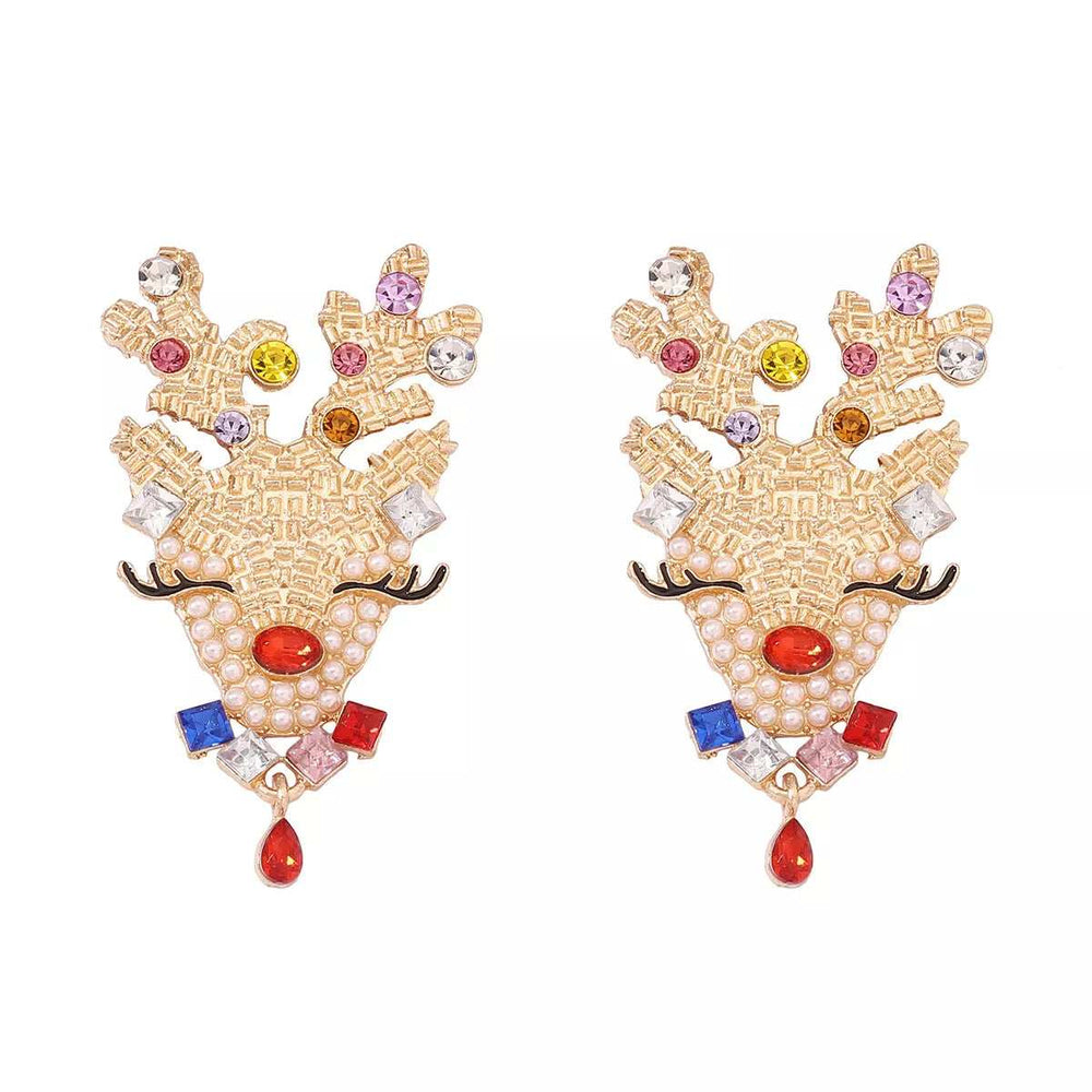 Christmas Reindeer Earrings with Colorful Rhinestones - Trendsi - Flyclothing LLC