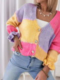 Color Block V-Neck Cardigan - Trendsi - Flyclothing LLC
