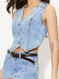 V-Neck Button Up Denim Vest - Trendsi - Flyclothing LLC