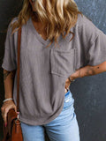 Textured V-Neck Half Sleeve T-Shirt - Trendsi - Flyclothing LLC