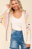 Haptics Full Size Striped Crochet Open Front Cardigan - Trendsi - Flyclothing LLC