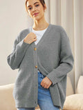 Button Down V-Neck Long Sleeve Cardigan - Trendsi - Flyclothing LLC