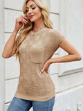 Round Neck Short Sleeve Knit Top - Trendsi - Flyclothing LLC