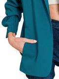 Zenana Woven 3/4 Ruched Sleeve Open Front Classic Blazer - Trendsi - Flyclothing LLC