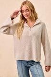 BiBi Two Tone Rib Texured Knit Collared Top with Zip Up - Trendsi - Flyclothing LLC