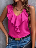 Ruffled V-Neck Tank - Trendsi - Flyclothing LLC