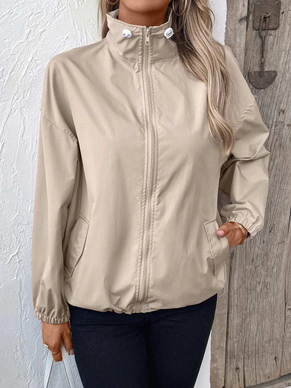 Pocketed Zip Up Long Sleeve Jacket - Trendsi - Flyclothing LLC