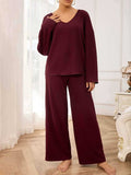 V-Neck Long Sleeve Top and Wide Leg Pants Set - Trendsi - Flyclothing LLC