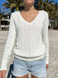 Cable Knit V-Neck Sweater - Trendsi - Flyclothing LLC