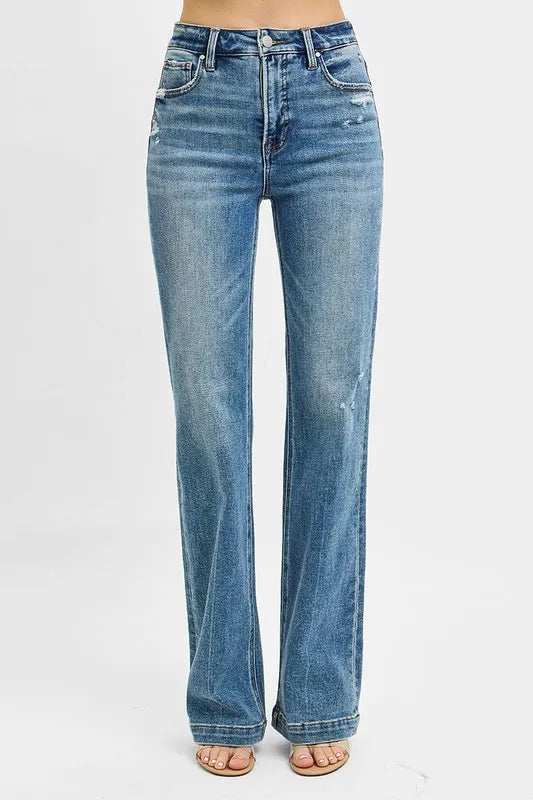 RISEN Full Size Distressed Detail Bootcut Jeans Plus Size - Trendsi - Flyclothing LLC