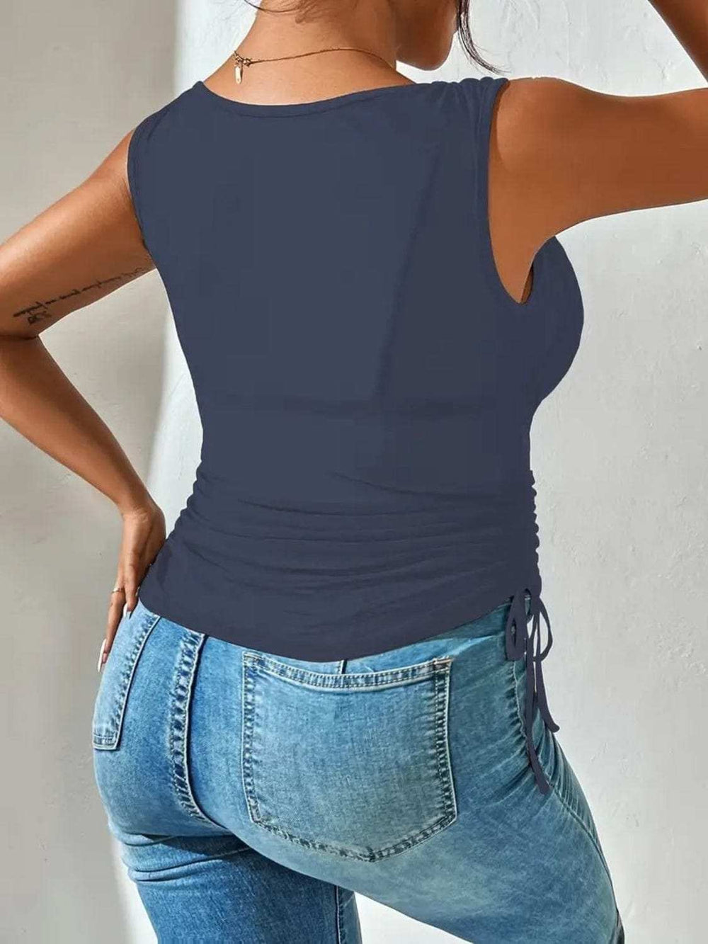 Side Drawstring Ruched Tank - Trendsi - Flyclothing LLC